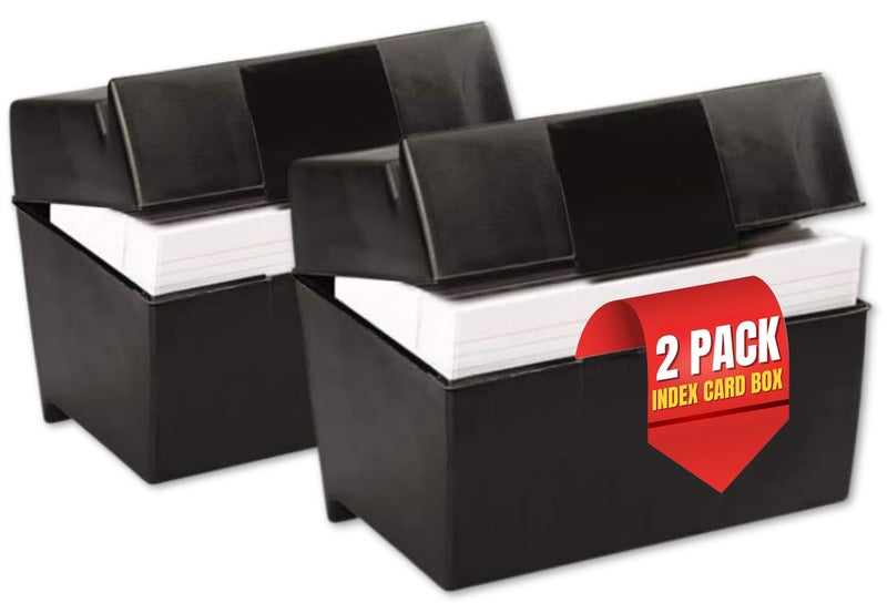 1InTheOffice Index Card Box 5x8 Index Card Holder, 400 Card Capacity Black (2 Pack) - Image 1